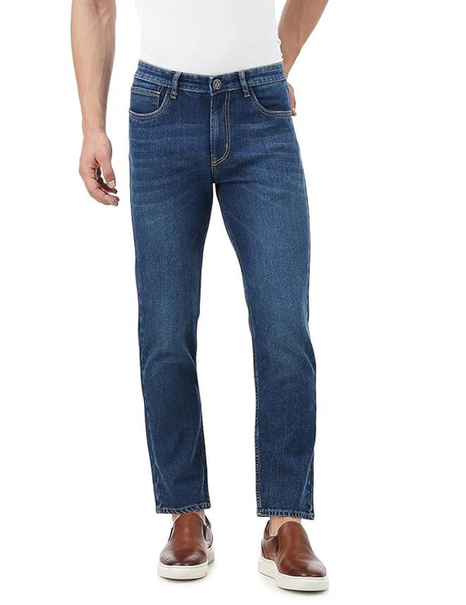 inkd جينز رجالي ضيق - متوسط الارتفاع | مزيج القطن | غرزة التباين | قماش قابل للتمدد | تصميم كلاسيك 5 بوكت - Image 1